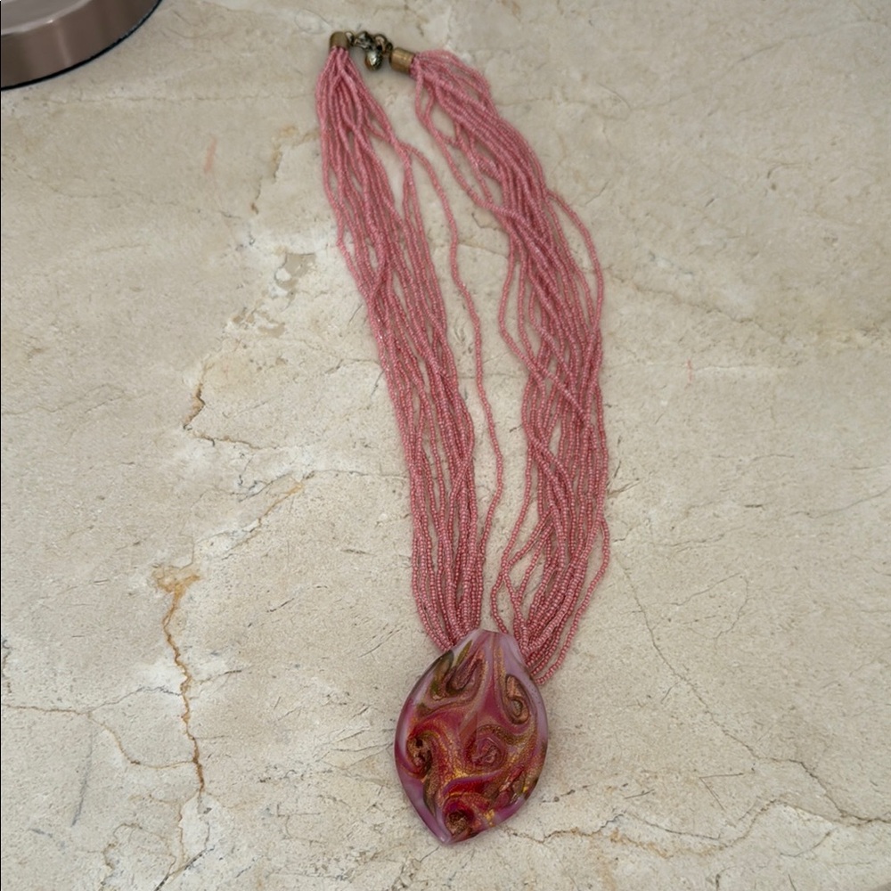 Murano Pink and Gold Swirl Necklace